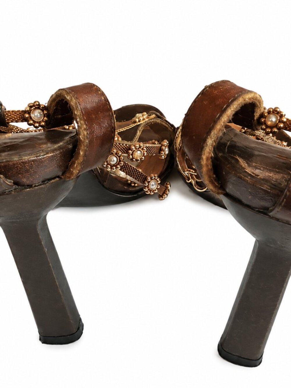 Giuseppe Zanotti Design Brown Leather Strappy Open Toe Buckle Heels